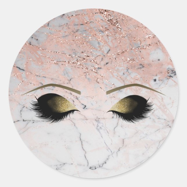 Adesivo Redondo Marble Rosa Dourado Makeup Eyelashes BeauParty (Frente)