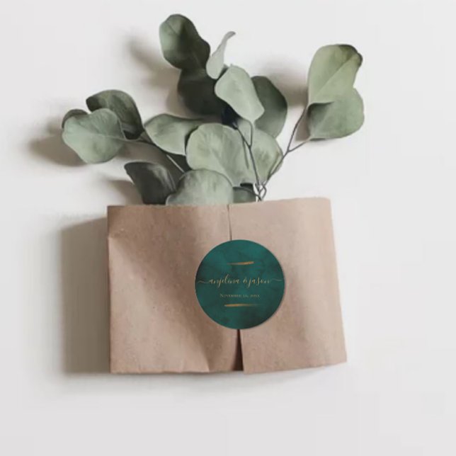 Adesivo Redondo Marble Verde Emerald e Casamento Eucalyptus Dourad (Criador carregado)