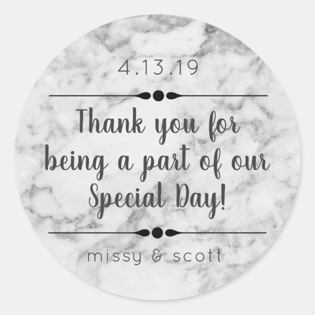 Adesivo Redondo Marble Wedding Day Favor Labels (Frente)