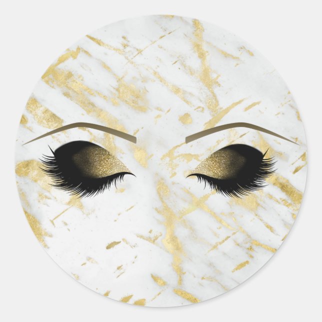 Adesivo Redondo Marble White Dourado Makeup Eyelashes BeauParty (Frente)