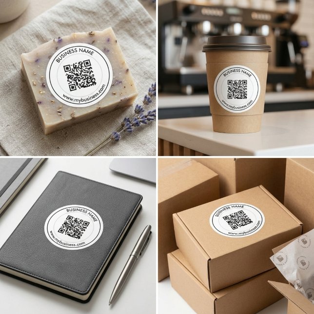 Adesivo Redondo Marca Comercial de Código QR Personalizado (Custom QR Code Business Branding Classic Round Sticker)