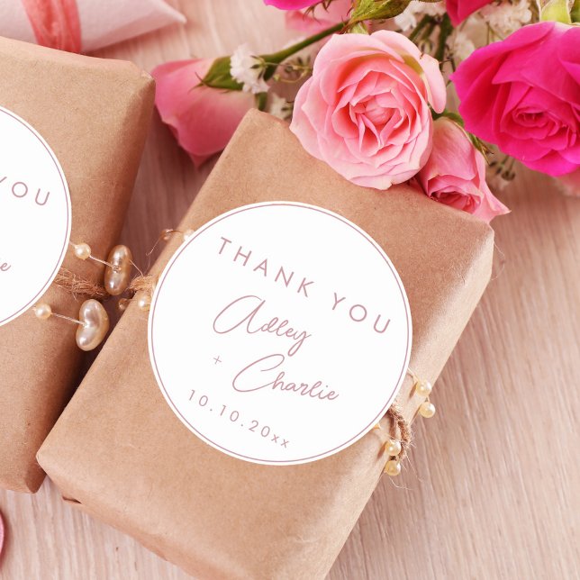 Adesivo Redondo Marca de Agradecimento de Casamento em Fonte Moder (Criador carregado)