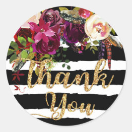 Adesivo Redondo Marca de Casamento Moderno Floral de Queda de Água