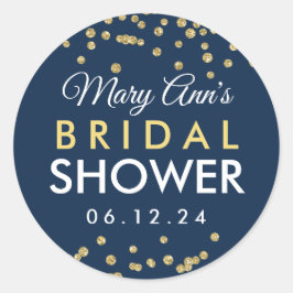 Adesivo Redondo Marca de Favor Bridal Dourada Faux Glitter Confett