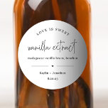 Adesivo Redondo Marca de Favor de Casamento Homemade Vanilla Extra<br><div class="desc">O amor é doce. Um modelo de etiqueta bonitinho e moderno para os favores de casamento de baunilha caseira que você pode personalizar com seus ingredientes,  seus nomes e uma data.</div>