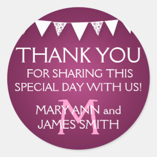 Adesivo Redondo Marca de Favor do Casamento Monograma de Mão Rosa