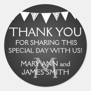 Adesivo Redondo Marca de Favor do Casamento Monograma Preto de Coz