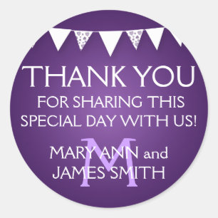 Adesivo Redondo Marca de Favor do Casamento Monograma Púrpura