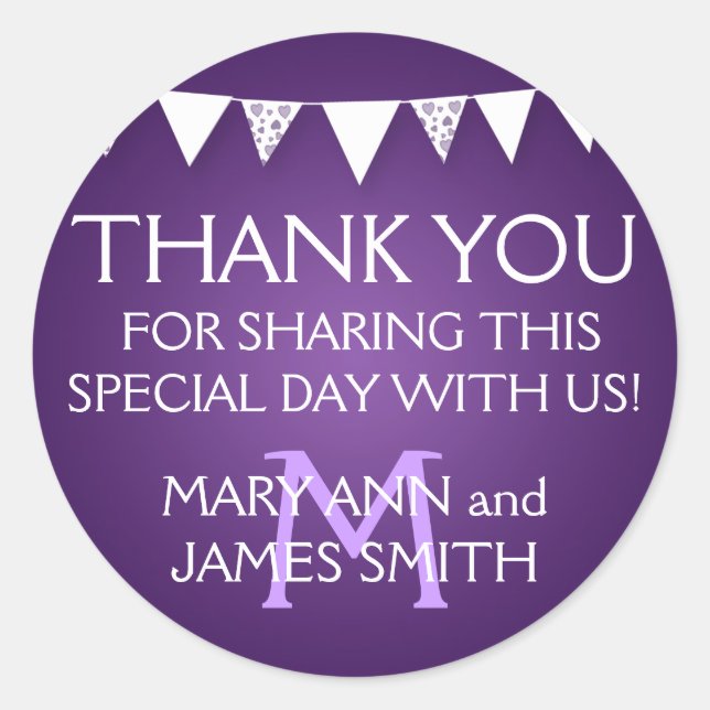 Adesivo Redondo Marca de Favor do Casamento Monograma Púrpura