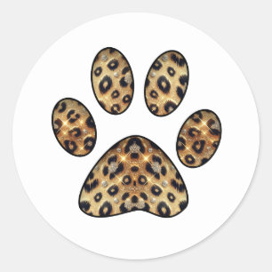 Adesivo Redondo Marca de Pata com Brilho de Leopardo Dourado e Pre