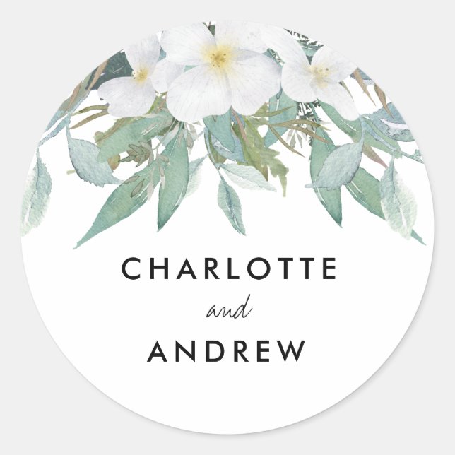 Adesivo Redondo Marcas de presente de eucalipto simples e elegante (Frente)