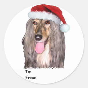 Adesivo Redondo Marcas de presentes de Natal do Afghan Hound Santa