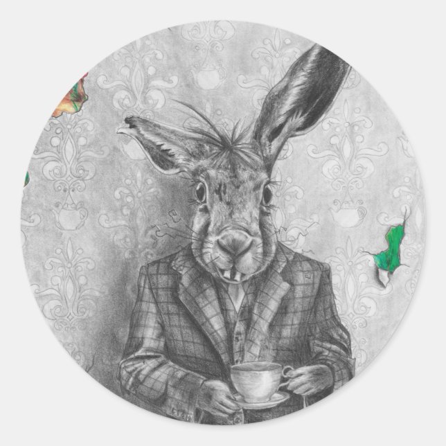 Adesivo Redondo March Hare Sticker Alice no Wonderland Sticker (Frente)