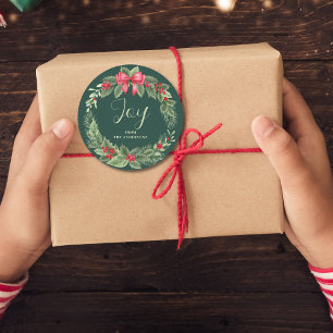 Adesivo Redondo Marcha de Natal com Joy Verde Nome do Presente