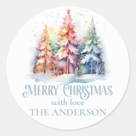 Adesivo Redondo Marcha de Natal da Aquarela Elegante Personalizada