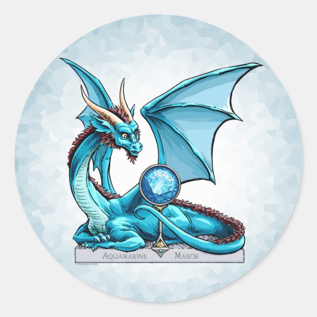 Adesivo Redondo Março Birthstone Dragon: Aquamarine (Frente)