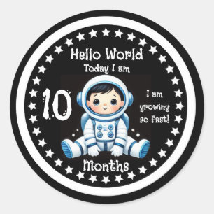 Adesivo Redondo Marco de dez meses de bebê Astronauta