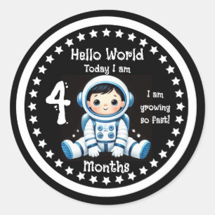 Adesivo Redondo Marco de quatro meses de bebê Astronauta
