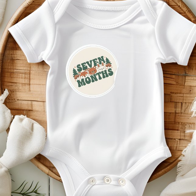 Adesivo Redondo Marco de Sete Meses de Bebê Floresta Boho (Criador carregado)