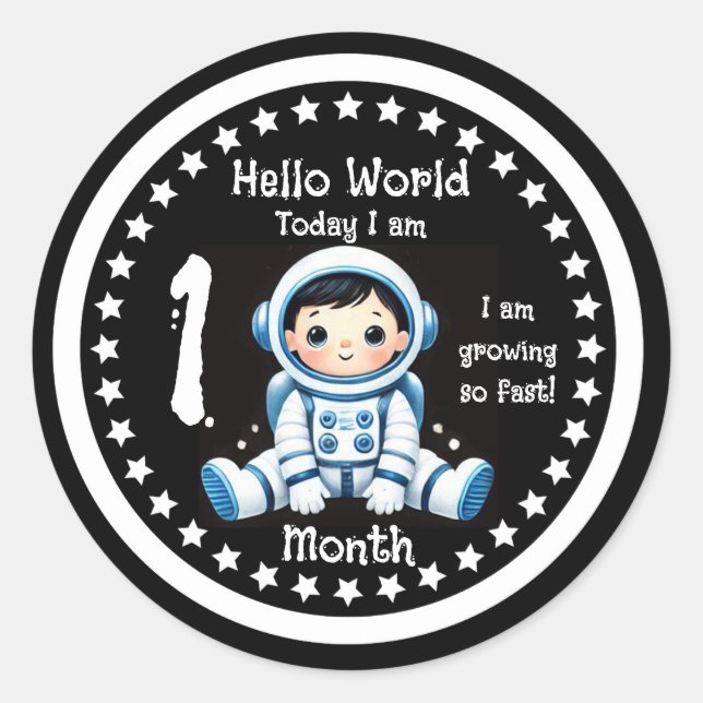 Adesivo Redondo Marco de um mês de bebê Astronauta (Frente)