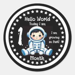 Adesivo Redondo Marco de um mês de bebê Astronauta
