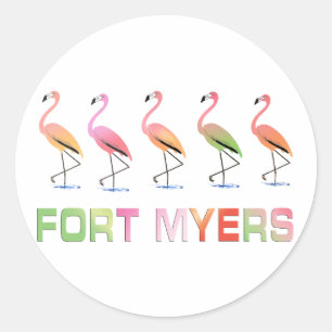 Adesivo Redondo Março dos flamingos tropicais FORT MYERS