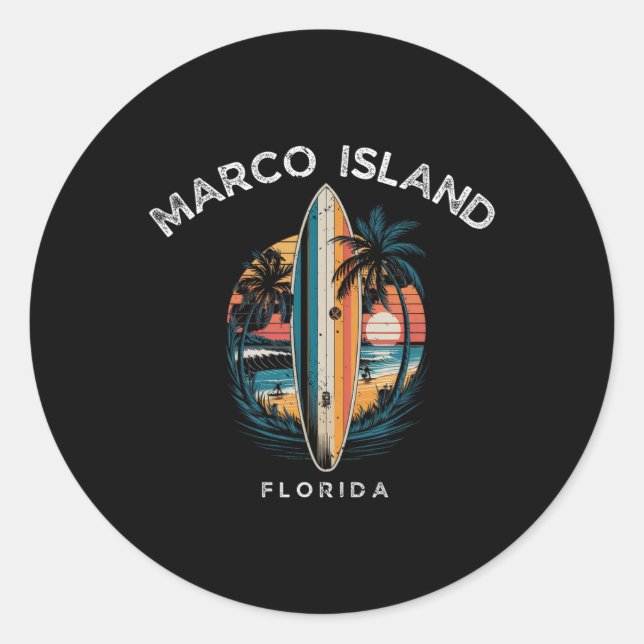 Adesivo Redondo Marco Island Beach Florida Men Women Surfing  (Frente)