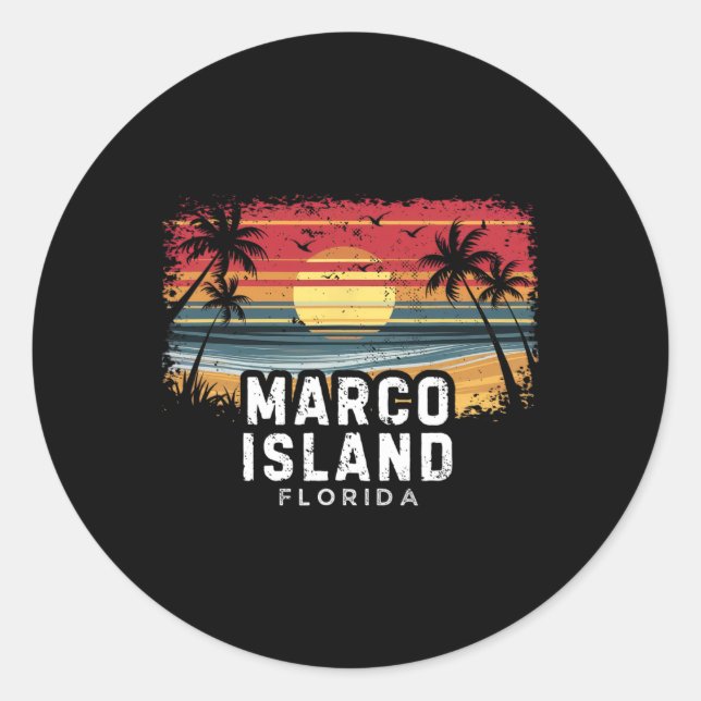 Adesivo Redondo Marco Island Beach Florida Surfboard Beach  (Frente)