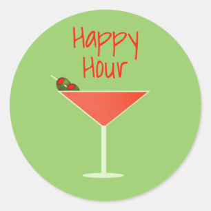 Adesivo Redondo Marcos de Envelope Martini Happy Hour
