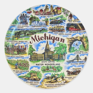 Adesivo Redondo Marcos Históricos de Michigan
