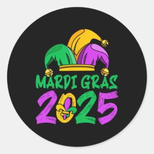 Adesivo Redondo Mardi Gras 2025 Máscara Penas Mardi Gras Family Co