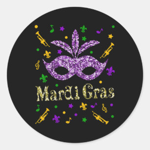 Adesivo Redondo Mardi Gras 2025 - Mulheres Novas Orleans - Máscara