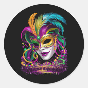 Adesivo Redondo Mardi Gras 2025 New Orleans Miçanga Mask Women Gir