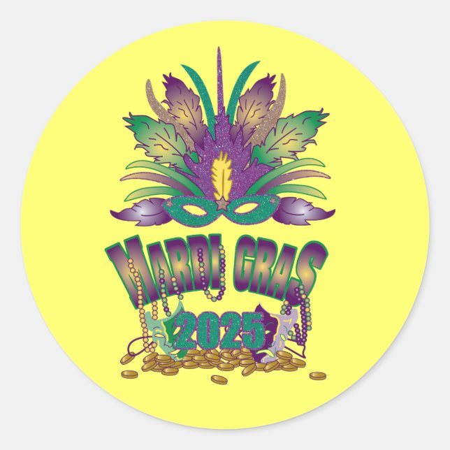 Adesivo Redondo Mardi Gras 2025 Sticker (Frente)