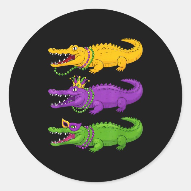 Adesivo Redondo Mardi Gras Aligator Crocodiles Beads Louisiana Wom (Frente)