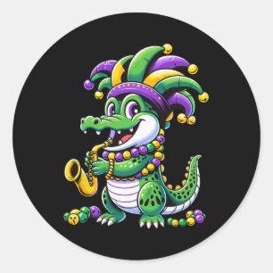 Adesivo Redondo Mardi Gras Alligator Jester Hat Carnaval Pará
