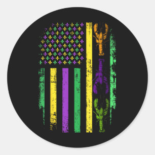 Adesivo Redondo Mardi Gras - Bandeira Americana Com Peixe-Giro Nov