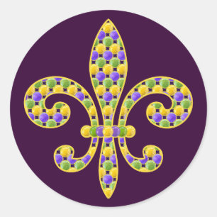 Adesivo Redondo Mardi Gras Bead Fleur de lis
