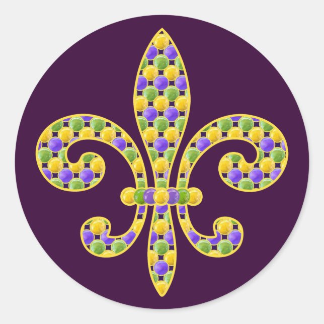 Adesivo Redondo Mardi Gras Bead Fleur de lis (Frente)