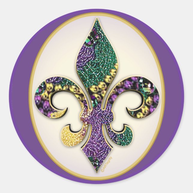Adesivo Redondo Mardi Gras Bead Fleur de lis (Frente)