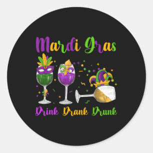 Adesivo Redondo Mardi Gras Bebe Máscara De Vinho De Bebado E Cl