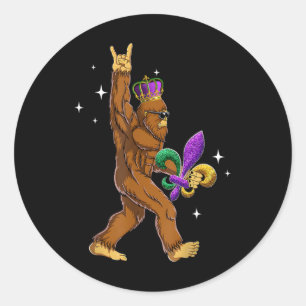 Adesivo Redondo Mardi Gras Bigfoot Crianças Engraçadas Homens Sasq