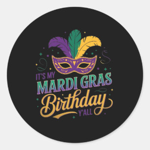 Adesivo Redondo Mardi Gras Birthday Mask É o meu Mardi Gras Birthd