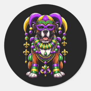 Adesivo Redondo Mardi Gras Boxer Dog