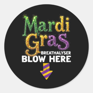 Adesivo Redondo Mardi Gras Breathalyzer Sopra Aqui Adultos Engraça