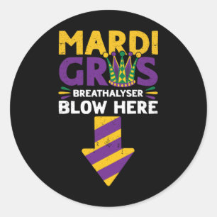 Adesivo Redondo Mardi Gras Breathalyzer Sopre Aqui Adulto Engraçad