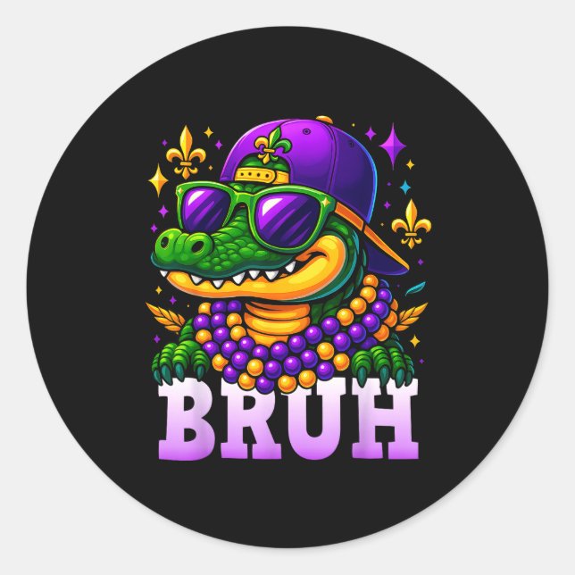 Adesivo Redondo Mardi Gras Bruh Mardigator Alligator Costume Teens (Frente)