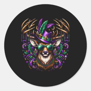 Adesivo Redondo Mardi Gras Buck Funny Mardi Gras Deer Buscando