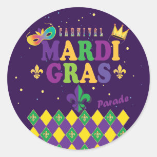Adesivo Redondo Mardi Gras Carnaval Festivo Fleur de Lis Diamond