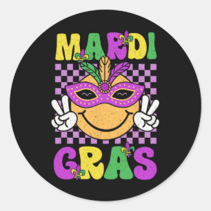 Adesivo Redondo Mardi Gras Carnaval Sorria Penas de Máscara